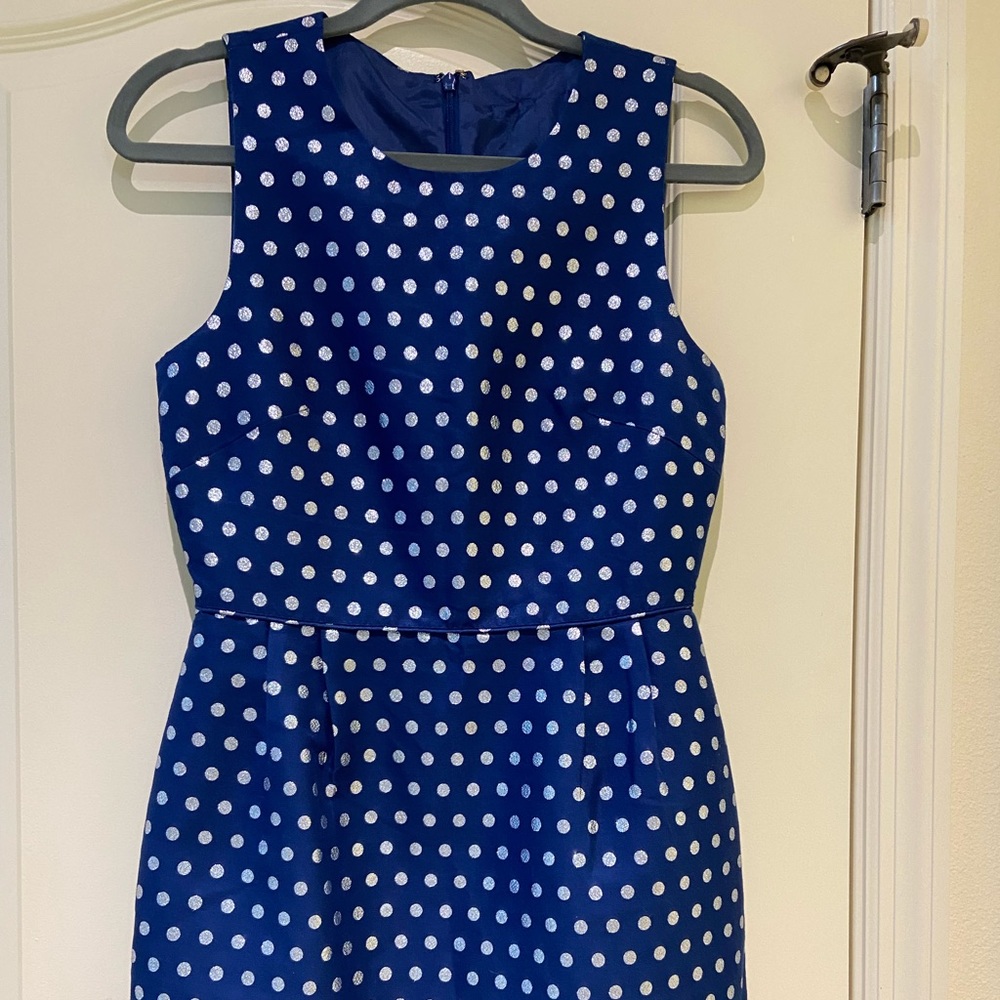 J.Crew Dress blue with silver polka dots